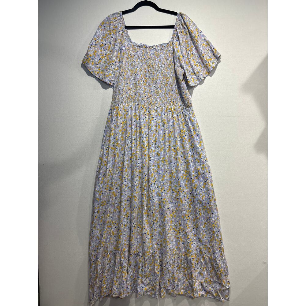 NWOT Floral Lined Maxi Dress Blue Shirred Top  2XL